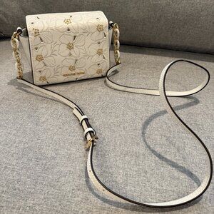 Michael Kors Sofia Small Leather White Floral Studded Crossbody Bag